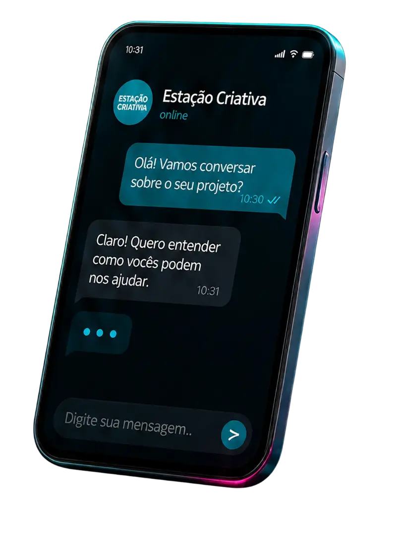 Celular com conversa da Estação Criativa